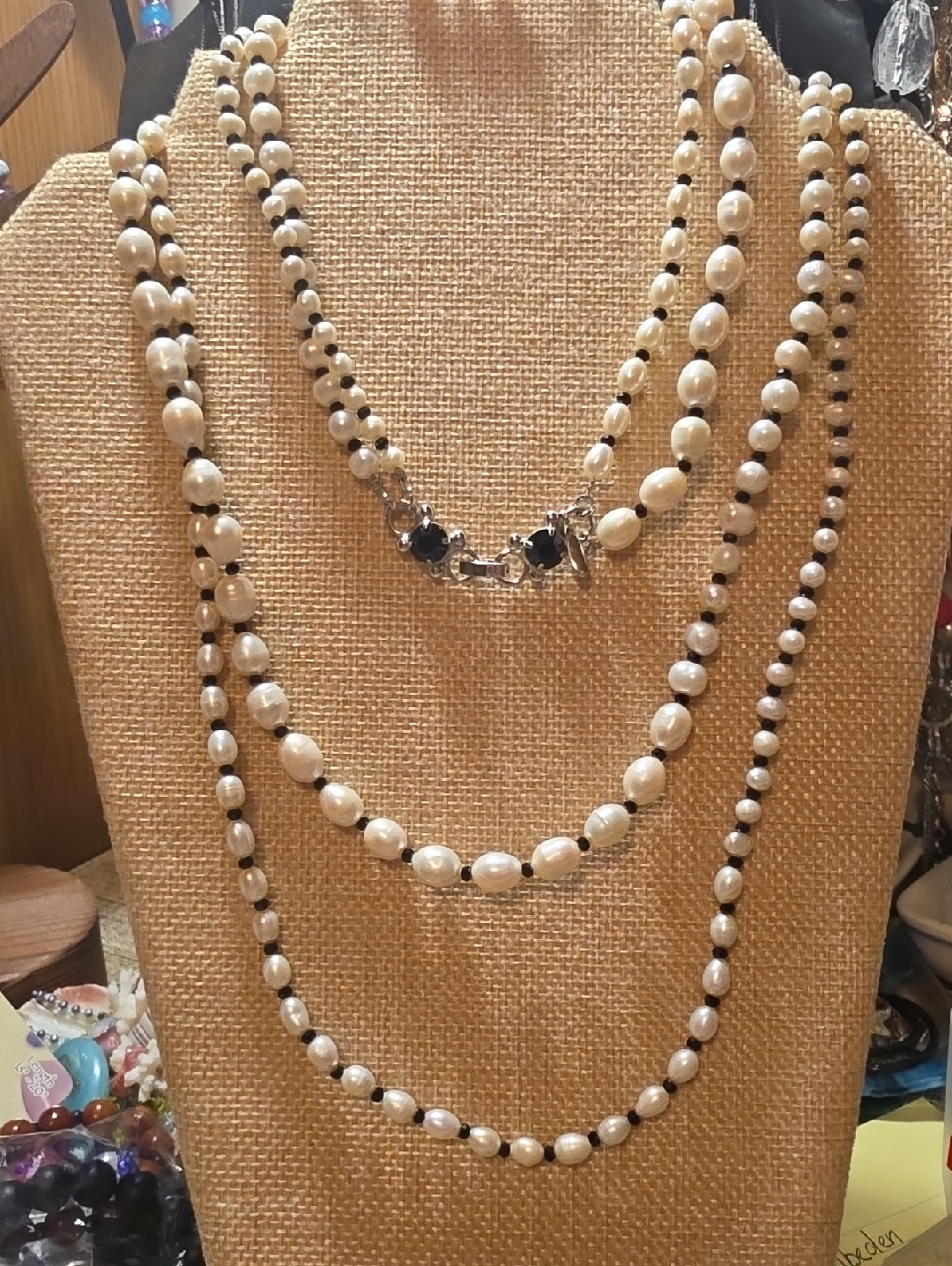 Layered White Pearl And Black Accent Bead Necklace